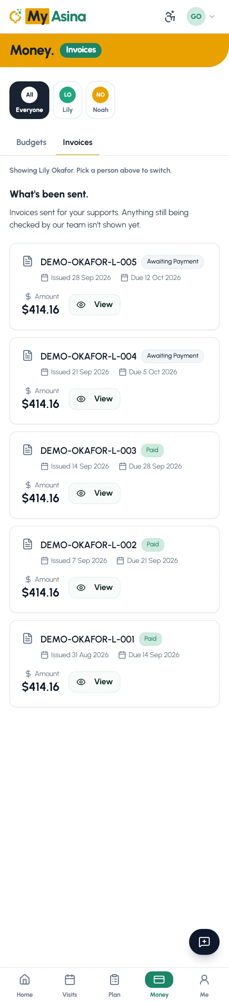 Every invoice, with the shifts behind it